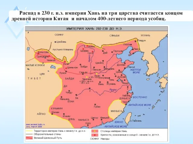 Распад в 230 г. н.э. империи Хань на три царства считается