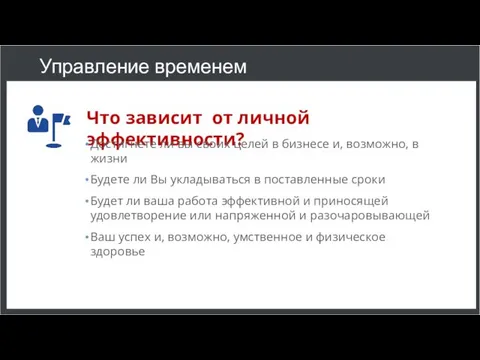 Управление временем Что зависит от личной эффективности? Достигнете ли вы своих