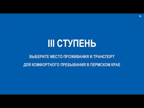 III СТУПЕНЬ ВЫБЕРИТЕ МЕСТО ПРОЖИВАНИЯ И ТРАНСПОРТ ДЛЯ КОМФОРТНОГО ПРЕБЫВАНИЯ В ПЕРМСКОМ КРАЕ 12