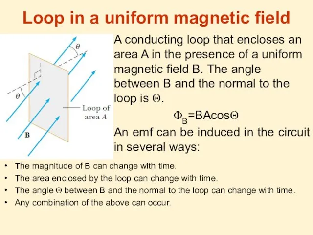 Loop in a uniform magnetic field A conducting loop that encloses