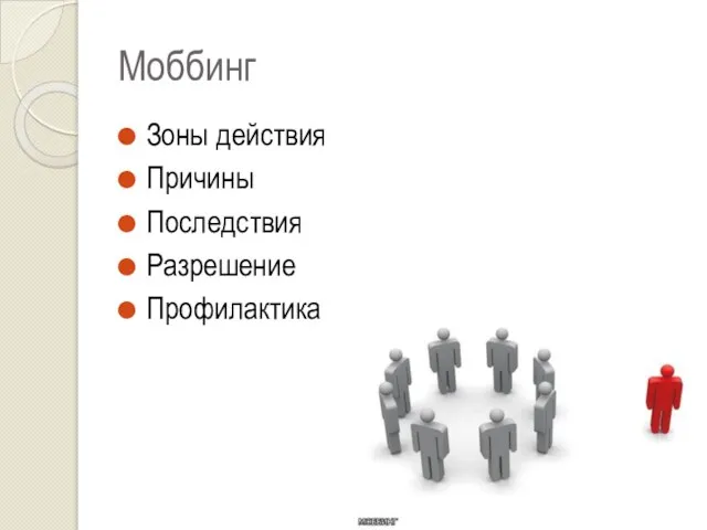 Моббинг Зоны действия Причины Последствия Разрешение Профилактика