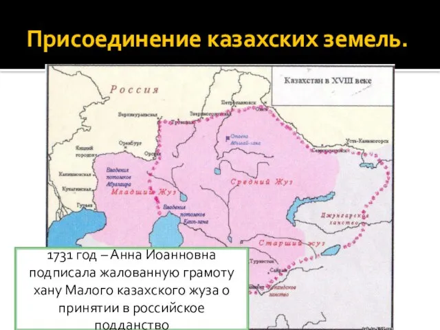 Присоединение казахских земель. 1731 год – Анна Иоанновна подписала жалованную грамоту
