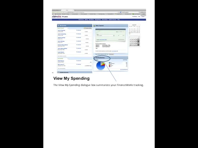View My Spending The View My Spending dialogue box summarizes your FinanceWorks tracking.