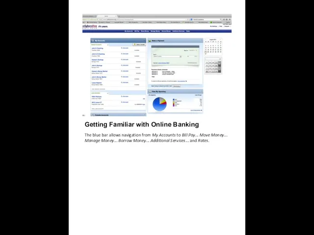 Getting Familiar with Online Banking The blue bar allows navigation from