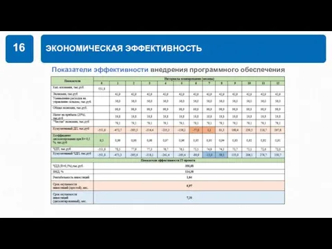 ЭКОНОМИЧЕСКАЯ ЭФФЕКТИВНОСТЬ 16 Показатели эффективности внедрения программного обеспечения