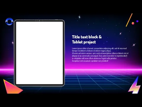 Title text block & Tablet project Lorem ipsum dolor sit amet,