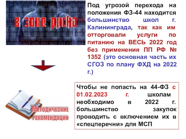 Под угрозой перехода на положения ФЗ-44 находится большинство школ г. Калининграда,