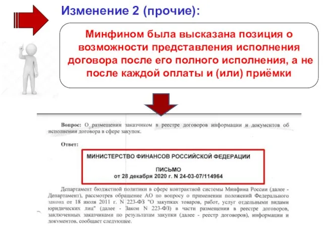 Минфином была высказана позиция о возможности представления исполнения договора после его