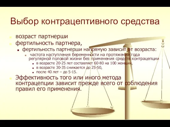 Выбор контрацептивного средства возраст партнерши фертильность партнера, фертильность партнерши напрямую зависит