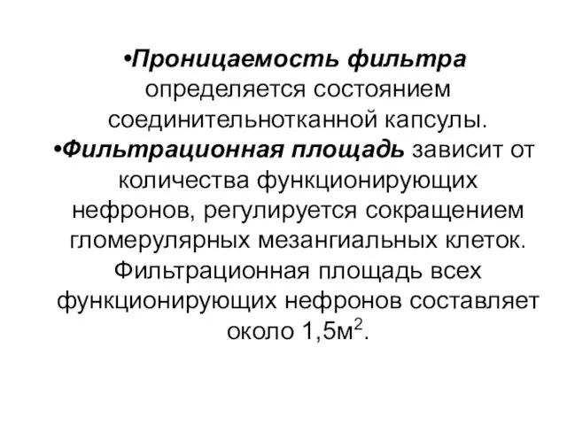 Проницаемость фильтра определяется состоянием соединительнотканной капсулы. Фильтрационная площадь зависит от количества