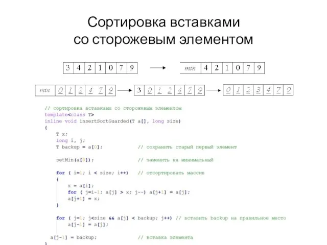 Сортировка вставками со сторожевым элементом