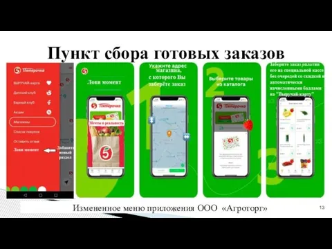 Пункт сбора готовых заказов Измененное меню приложения ООО «Агроторг»