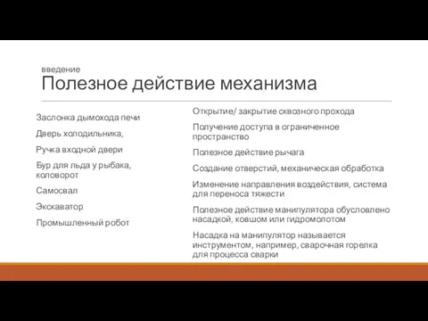 введение Полезное действие механизма Заслонка дымохода печи Дверь холодильника, Ручка входной