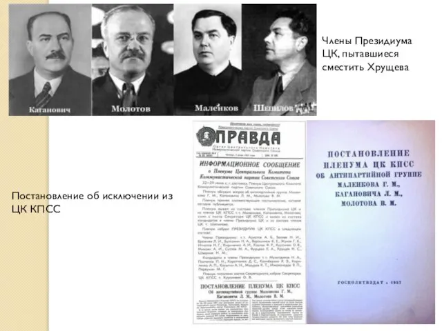 Члены Президиума ЦК, пытавшиеся сместить Хрущева Постановление об исключении из ЦК КПСС