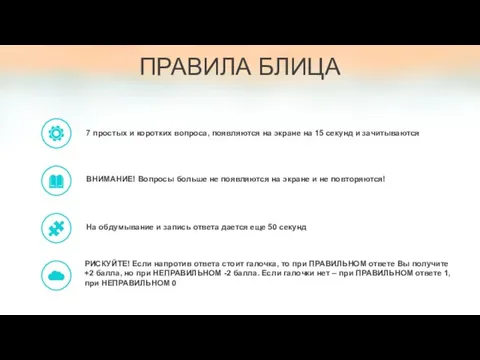 ПРАВИЛА БЛИЦА 7 простых и коротких вопроса, появляются на экране на