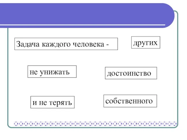 собственного других и не терять достоинство Задача каждого человека - не унижать