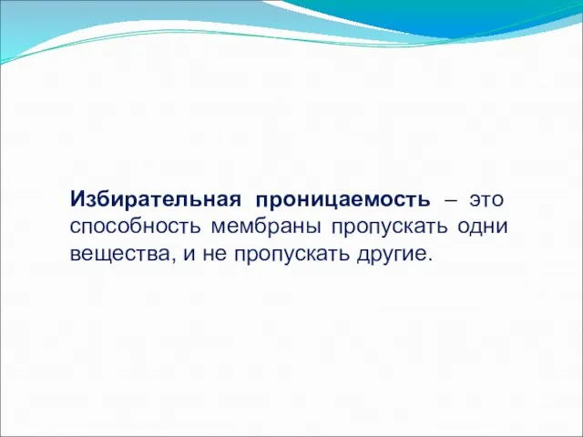 Избирательная проницаемость – это способность мембраны пропускать одни вещества, и не пропускать другие.