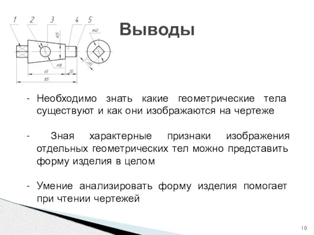 Выводы Необходимо знать какие геометрические тела существуют и как они изображаются