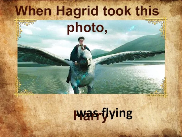 Harry ___________ was flying When Hagrid took this photo,