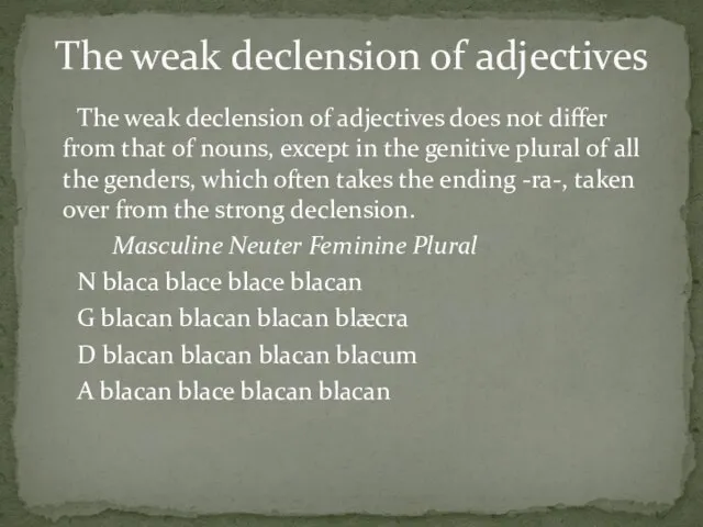 The weak declension of adjectives does not differ from that of