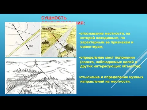 СУЩНОСТЬ ОРИЕНТИРОВАНИЯ: опознавание местности, на которой находишься, по характерным ее признакам