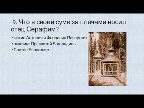 9. Что в своей суме за плечами носил отец Серафим? житие