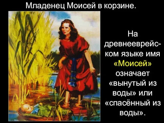 Младенец Моисей в корзине. На древнееврейс- ком языке имя «Моисей» означает