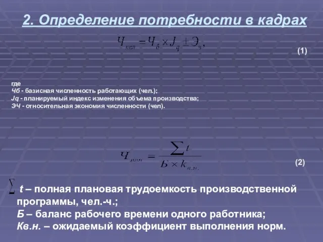 2. Определение потребности в кадрах где Чб - базисная численность работающих