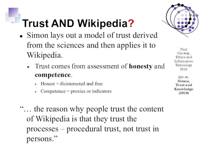 Trust AND Wikipedia? Simon lays out a model of trust derived