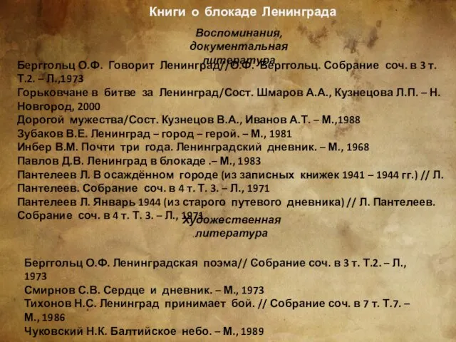 Книги о блокаде Ленинграда Воспоминания, документальная литература Берггольц О.Ф. Говорит Ленинград//О.Ф.