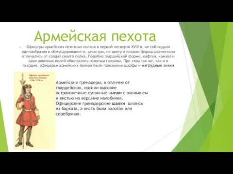 Армейская пехота Офицеры армейских пехотных полков в первой четверти XVIII в,