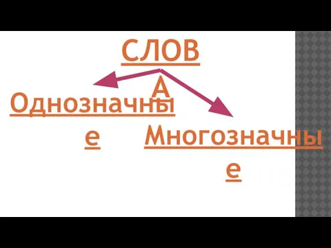 СЛОВА Однозначные Многозначные