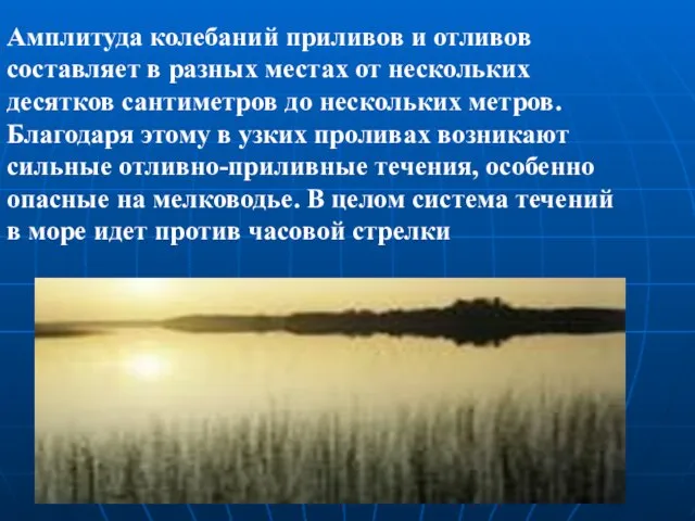 Амплитуда колебаний приливов и отливов составляет в разных местах от нескольких