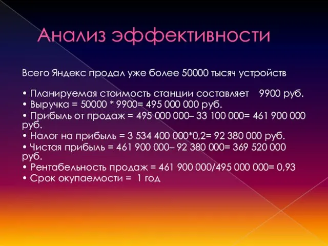 Анализ эффективности Всего Яндекс продал уже более 50000 тысяч устройств •