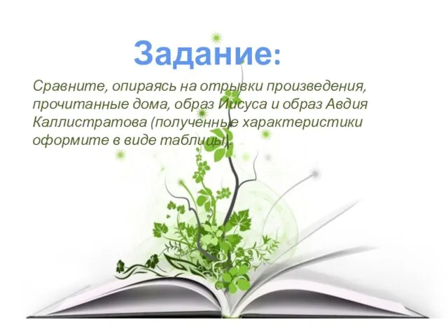 Задание: Сравните, опираясь на отрывки произведения, прочитанные дома, образ Иисуса и