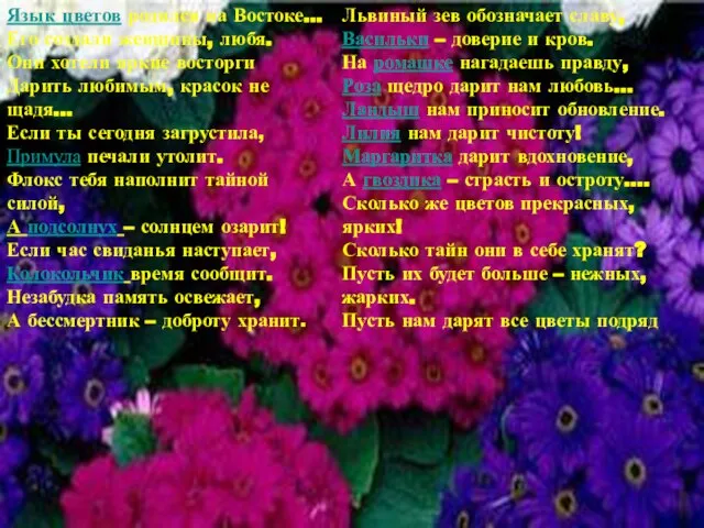 Язык цветов родился на Востоке... Его создали женщины, любя. Они хотели