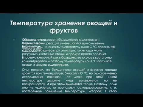 Температура хранения овощей и фруктов Известно, что скорости большинства химических и