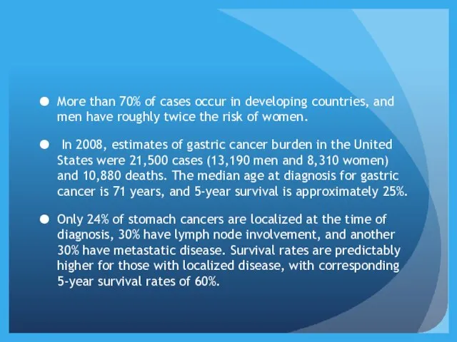 More than 70% of cases occur in developing countries, and men