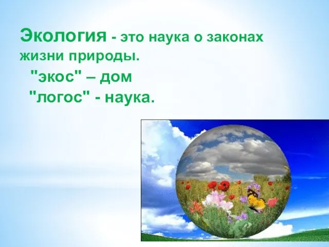 Экология - это наука о законах жизни природы. "экос" – дом "логос" - наука.