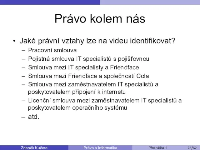 Zdeněk Kučera Přednáška 1 Právo a Informatika /11 Právo kolem nás