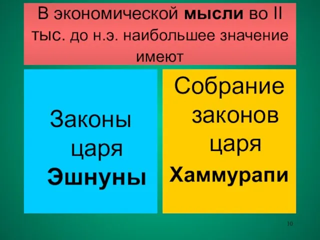 В экономической мысли во II тыс. до н.э. наибольшее значение имеют