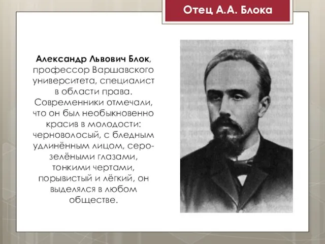 Александр Львович Блок, профессор Варшавского университета, специалист в области права. Современники