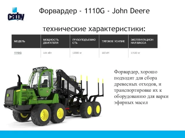 Форвардер - 1110G - John Deere технические характеристики: Форвардер, хорошо подходит