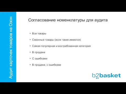 Аудит карточек товаров на Озон Согласование номенклатуры для аудита Все товары