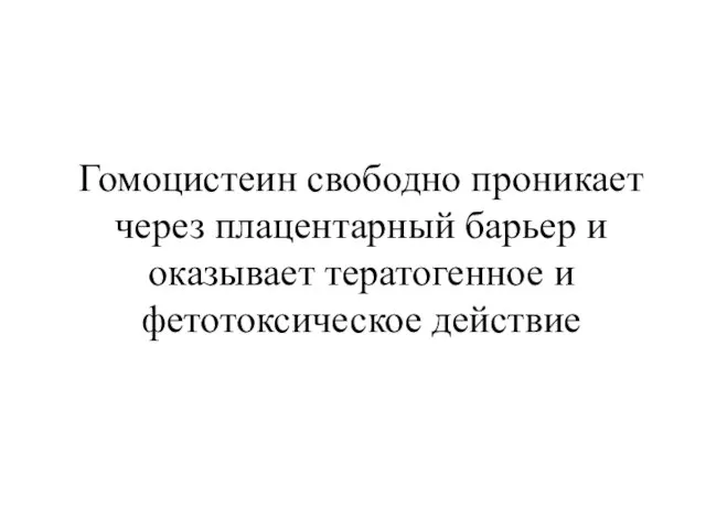 Гомоцистеин свободно проникает через плацентарный барьер и оказывает тератогенное и фетотоксическое действие