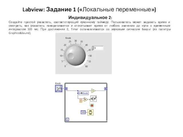 Labview: Задание 1 («Локальные переменные») Индивидуальное 2: Создайте простой указатель, соответствующий