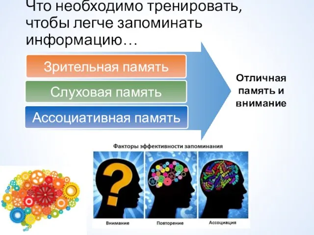 Что необходимо тренировать, чтобы легче запоминать информацию… Ассоциативная память Слуховая память