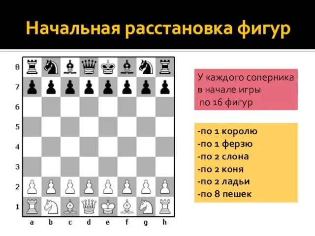 Начальная расстановка фигур У каждого соперника в начале игры по 16