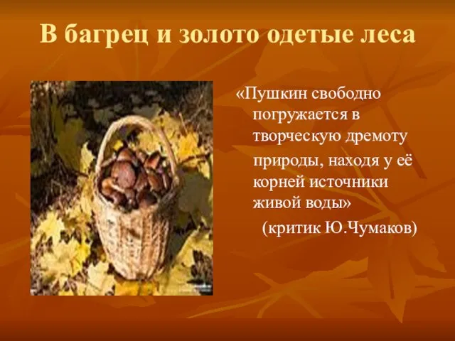 В багрец и золото одетые леса «Пушкин свободно погружается в творческую