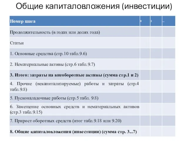 Общие капиталовложения (инвестиции)